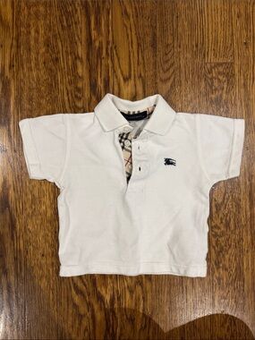 Burberry White Baby Polo with Signature Check Placket